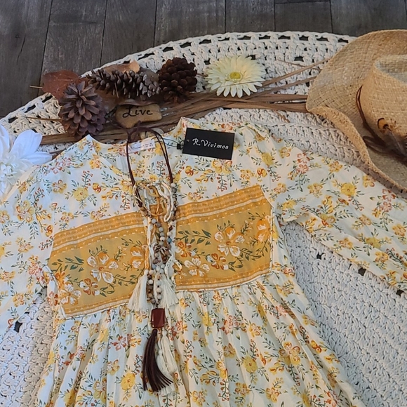 NEW SUMMER BO HO MULTI XS  MAXI DRESS LOMG SLEEVES - Picture 15 of 16